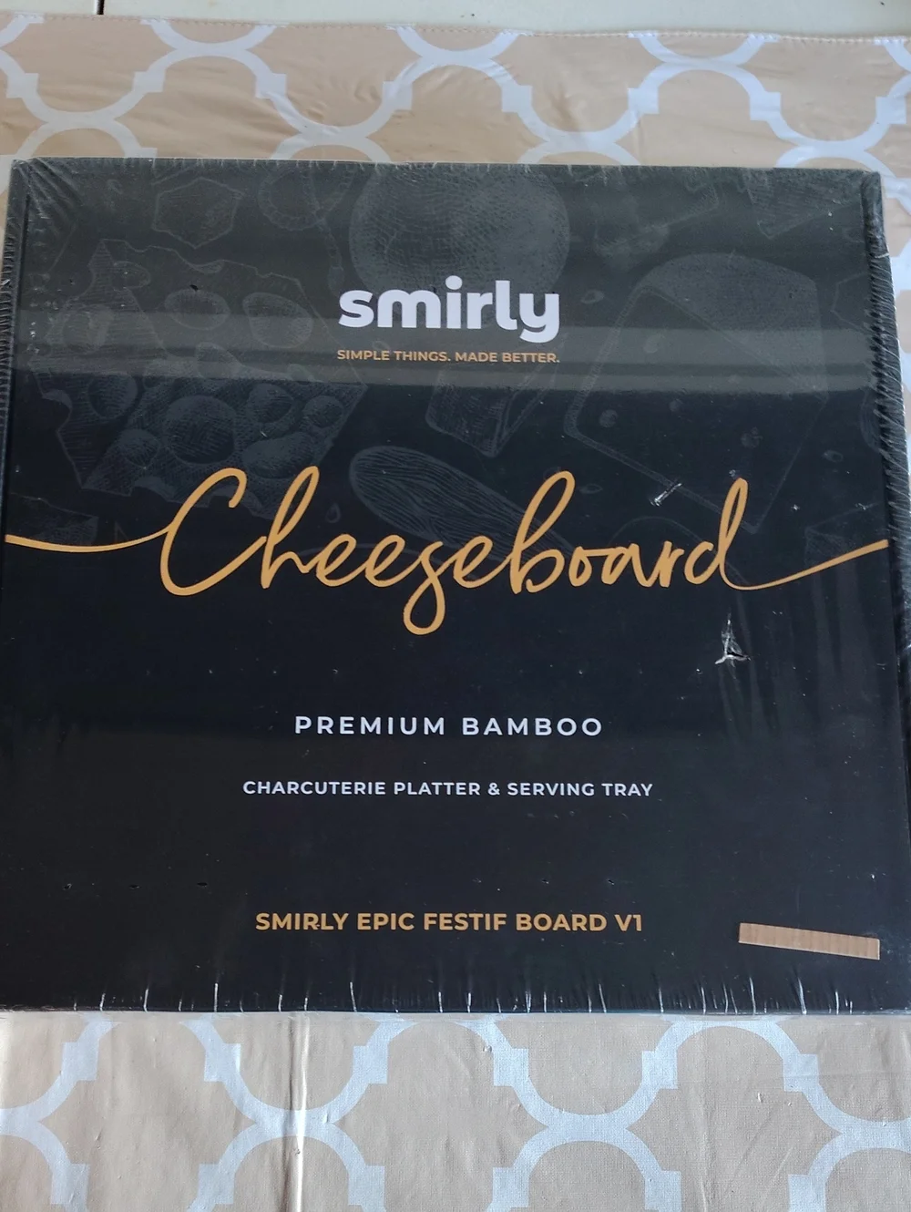SMIRLY Bamboo Charcuterie Cheese Board Set with Utensils & Fruit Tray NIB